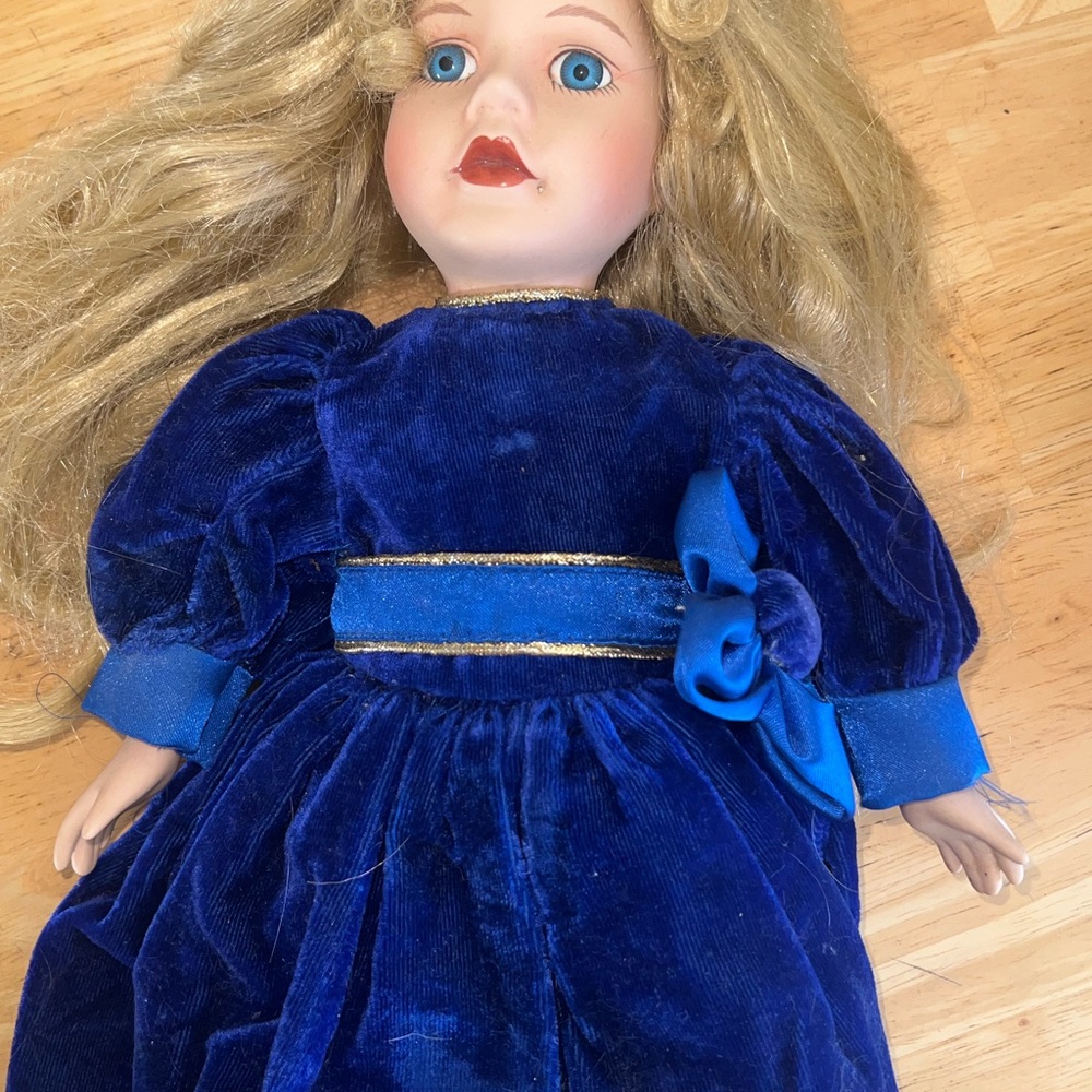 Blue Velvet Doll with Golden Accents